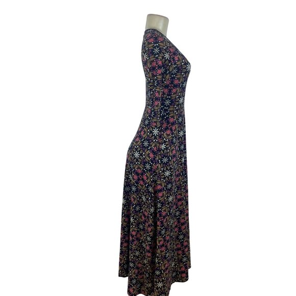 Mata Traders Womens Floral Organic Cotton Midi Dress Black Multicolor Size XS - Picture 2 of 7